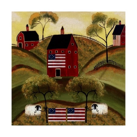 Cheryl Bartley '4Th July Sheep Red Barns' Canvas Art,18x18